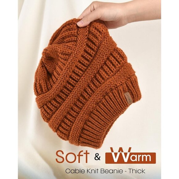 Women\'s Knitted Beanie Orange Cozy Skull Ski Hats Cap Winter Warm Slouchy Design main image 6